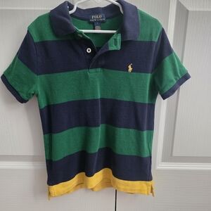 Polo Ralph Lauren Boys Polo Shirt Blue Green Striped Classic Preppy size 7